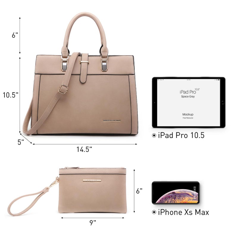 DASEIN Women's Handbag Flap-over Belt Shoulder Bag Top Handle Tote Satchel Purse Work Bag w/Matching Wristlet (Beige) - Image 4